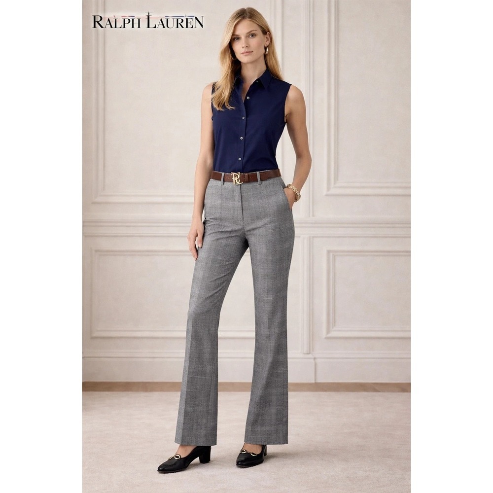 LAUREN RALPH LAUREN Women Adelle Plaid Pants Sz 12P Black White Office 4-1
